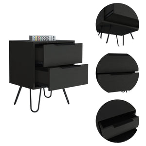 English Elm Wenge Modern 2-Drawer Nightstand with Steel Legs — Sleek Minimalist Storage for Contemporary Homes B06280316