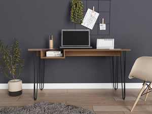 English Elm Mahogany 1-Drawer Desk With Glass Top & Hairpin Legs – Modern Mid-Century Style For Home Office B062S00070