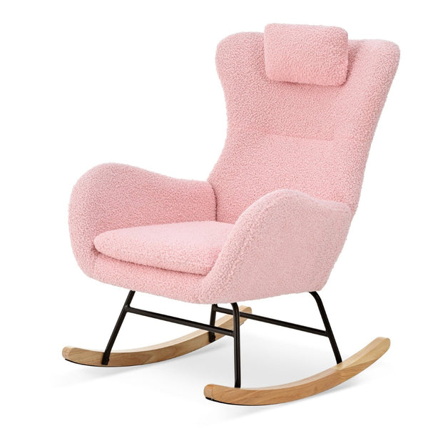 English Elm Rocking Glider Chair Teddy Upholstered High Back with Adjustable Headrest for Nursery W680127263
