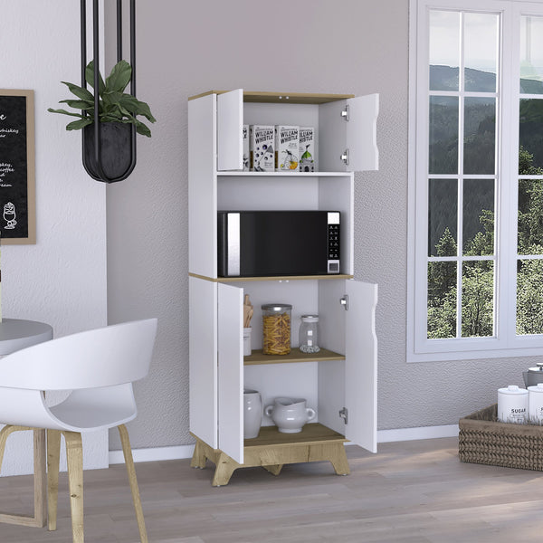 English Elm Danville Narrow Microwave Pantry Cabinet with Adjustable Shelf, Light Oak & White Storage Tower (67") B062S00021