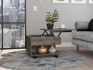 English Elm Dark Lift-Top Coffee Table with Drawer & Shelf, Dark Brown Finish, Compact Work & Dining Surface B06280373