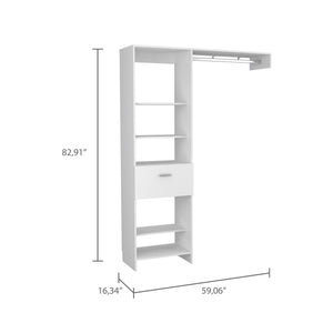 English Elm Lenox White 1-Drawer 4-Shelf Closet System with Metal Rod, 5 Shelves for Versatile Organized Storage (97) B062S00058