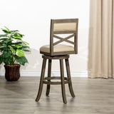 English Elm 30" Bar Height X-Back Swivel Stool, Weathered Gray Finish, French Gray Leather Seat