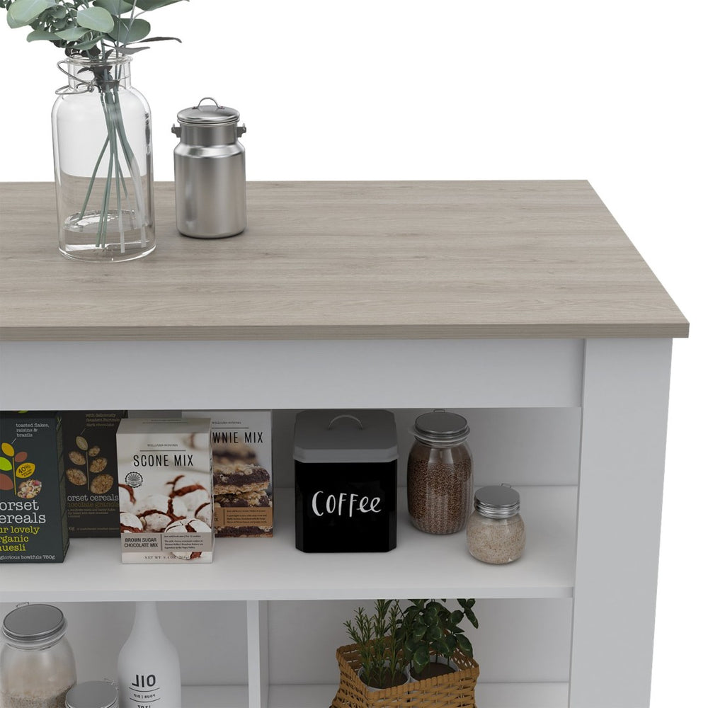 English Elm Rockaway 3-Shelf Kitchen Island With Hygienic Surface - Modern White & Grey Design For Any Space B06280061-GIGA
