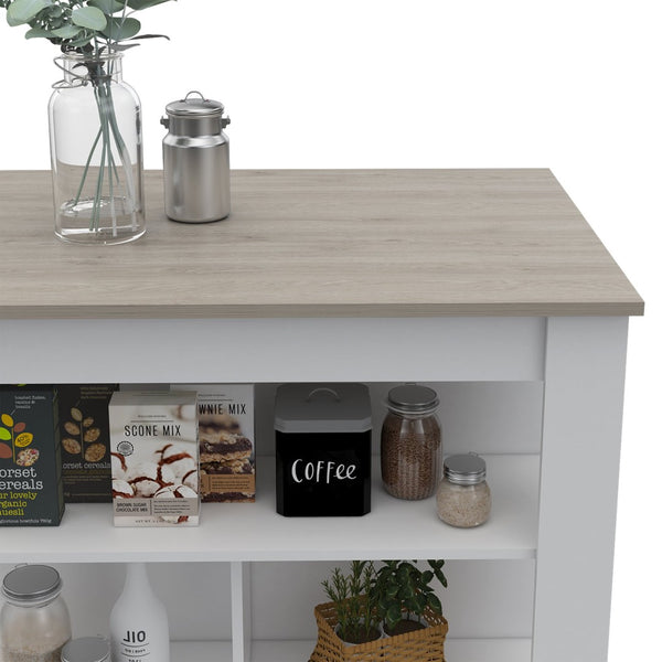 English Elm Rockaway 3-Shelf Kitchen Island With Hygienic Surface - Modern White & Grey Design For Any Space B06280061-GIGA