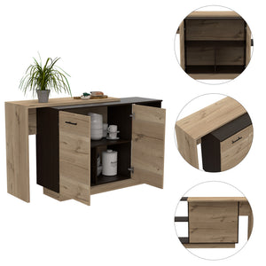 English Elm 2-Shelf Melamine Kitchen Island Wenge & Light Oak — Rustic Noble Design, 1 Drawer, 5 Shelves, Compact Storage B062S00134