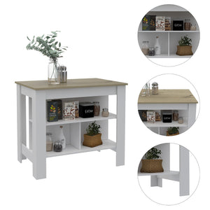 English Elm Rockaway Versatile 3-Shelf Kitchen Island With Antimicrobial Top In White & Light Oak Finish B06280060-GIGA