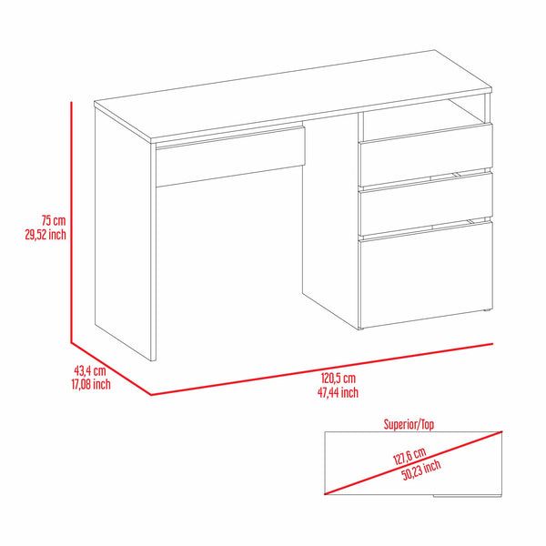 English Elm Waterbury Light Grey Computer Desk with 3 Drawers & 1 Shelf — Space-Saving Home Office Solution, 47.4" wide B06280258