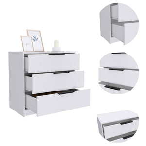 English Elm White 3-Drawer Rectangle Dresser — Compact White Storage Cabinet with Ample Organized Drawers, Top Display Space (27.5"W x 27.04"H) B06280503