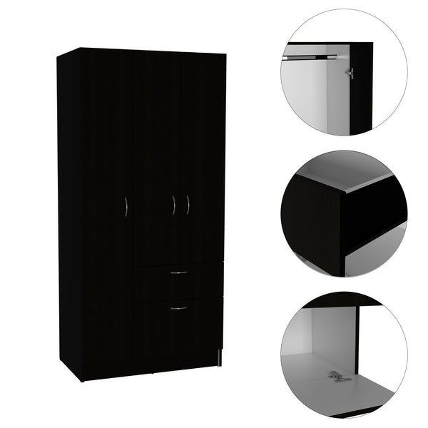 English Elm Meredith Wenge & White 1-Drawer Rectangle Armoire with Hanging Rod, 7 Shelves & Pull-Down Cabinet B062S00108