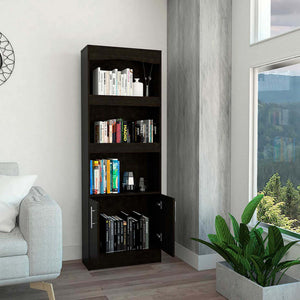 English Elm Shell Beach 1-Drawer 3-Shelf Bookcase Wenge — Tall 70.9" Streamlined Storage Shelf with Drawer, Modern Blend of Light/Dark Tones B06280137