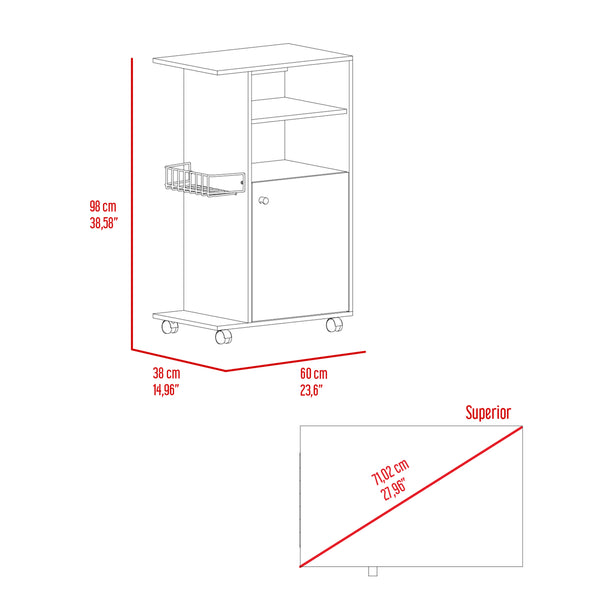 English Elm Napenthe White 1-Shelf Kitchen Cart on Casters — Compact Microwave Station, Mobile Storage & Display (98) B06280103