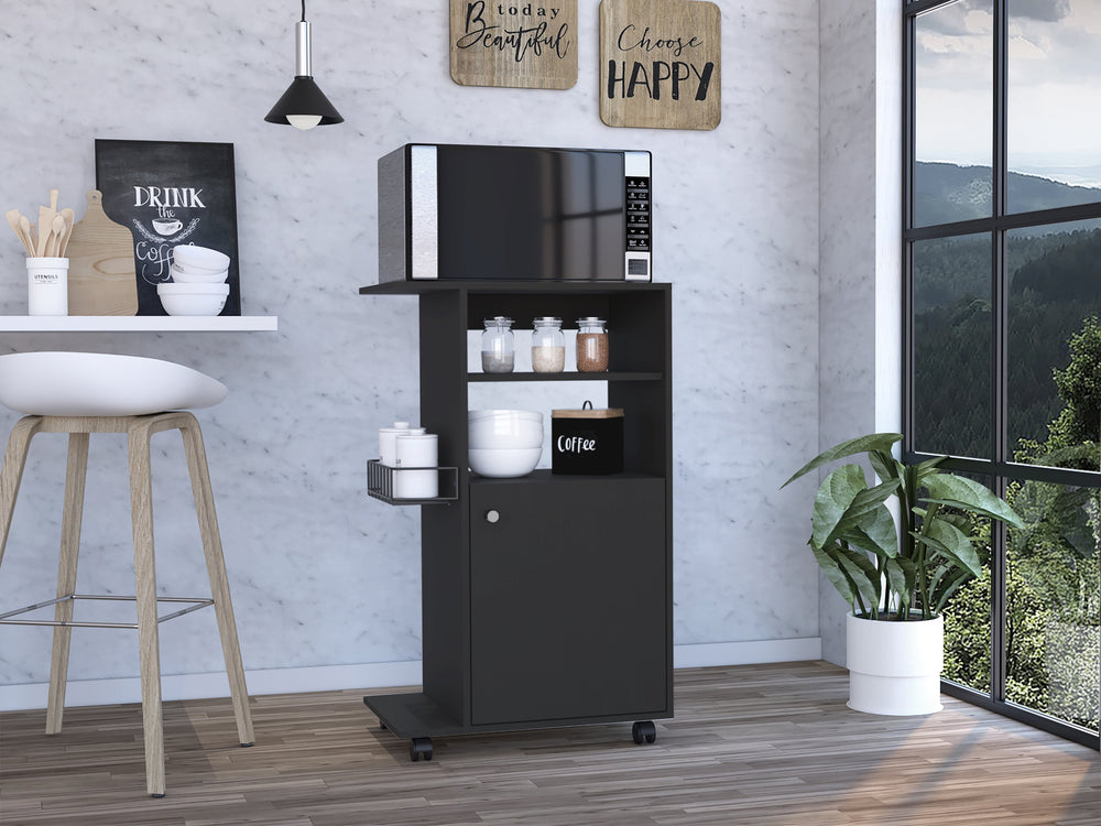 English Elm 1-Shelf Kitchen Cart with Caster Wengue — Mobile Microwave Stand, Compact Storage Shelf, Modern Finish, Smooth Wheels for Easy Relocation and Stylish Organization B06280102