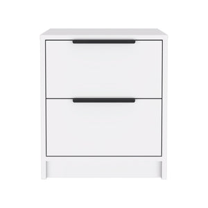 English Elm Cannon Compact 2-Drawer Nightstand in White with Sleek Bar Handles, Space-Saving Modern Storage for Bedroom B06280499
