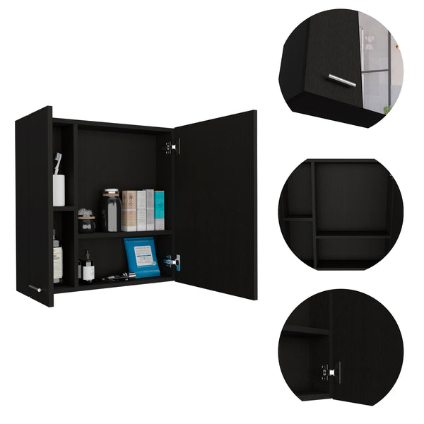 English Elm 4-Shelf Black Wenge Bathroom Medicine Cabinet with Mirror, Double-Door Storage & Top Shelf Space B06280223