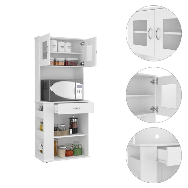 English Elm Hopkins White Pantry Cabinet with Drawer, 8 Shelves, Microwave Countertop, 66.9"H x 27.5"W x 13.7"D B06280369