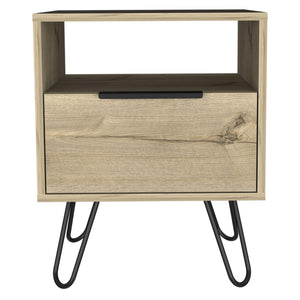 English Elm Light Oak Hairpin-Leg Nightstand with Drawer & Shelf, Modern Industrial Accent Table for Cozy Bedrooms B06280480