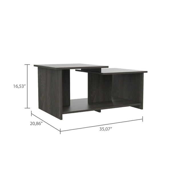 English Elm 1-Shelf Wenge Coffee Table with Tiered Top & Full Lower Shelf, Sleek Finish, Durable Metal Hinges, Stylish Storage - 35.1" Wide B06280508