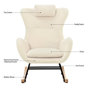 English Elm Rocking Glider Chair Teddy Upholstered High Back with Adjustable Headrest for Nursery W680127248