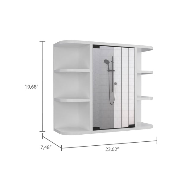 English Elm Roseburg Elegant 9-Shelf Medicine Cabinet with Center Mirror Door and Six Open Display Shelves for Bath White B06280464