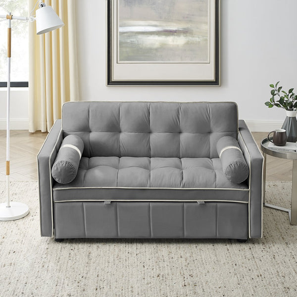 English Elm Modern Velvet Pull-Out Sofa Bed 2-Seater with Adjustable 3-Position Backrest, Lumbar Pillows & Pockets Grey W119368697