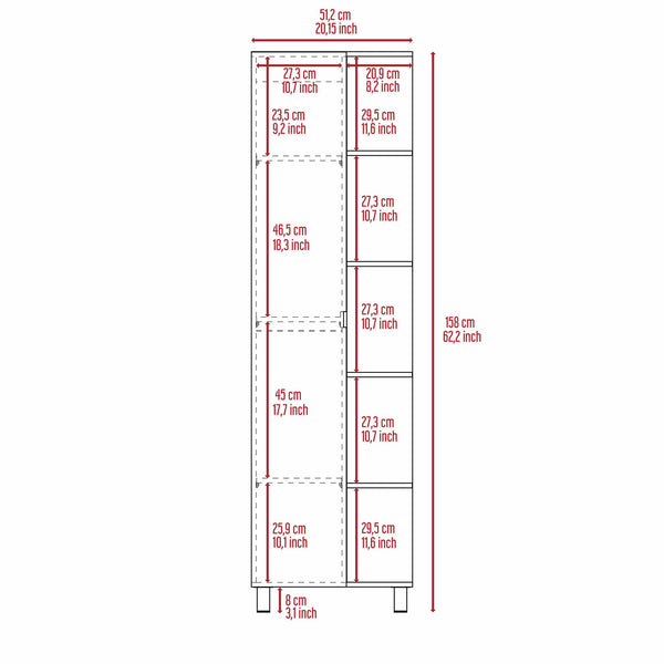 English Elm White Linen Cabinet 5-Shelf Tall Compact Storage Tower with Hidden Door & Open Display Shelves - Modern Bathroom Organizer B06280253