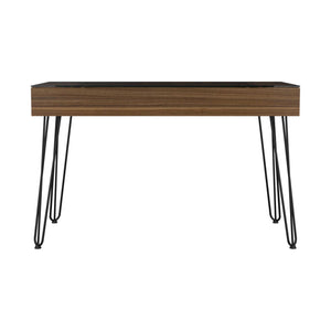 English Elm Mahogany Writing Desk With Glass Top, Hairpin Legs & Drawer - Stylish Compact Home Office Solution B062S00069