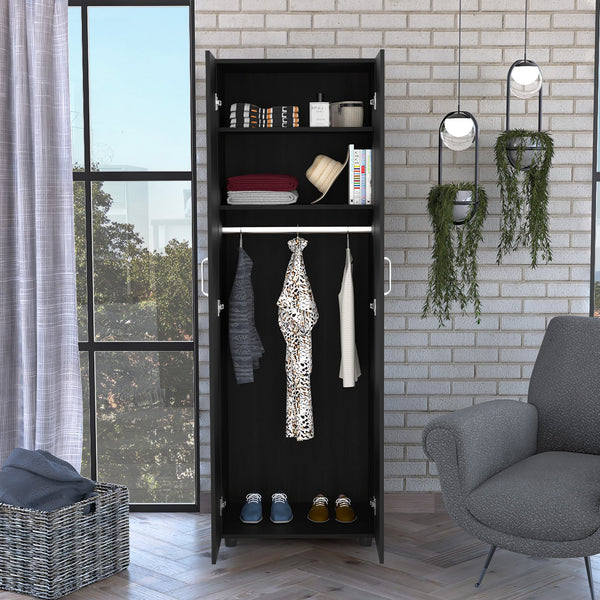 English Elm 2-Shelf Rectangle Armoire Wengue Finish, 3-Shelf Storage Cabinet with 2 Doors, Tall Organizer (70.8") B062S00052