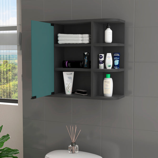 English Elm Roseburg Elegant 9-Shelf Medicine Cabinet with Center Mirror Door and Six Open Display Shelves for Bath Wenge B06280463