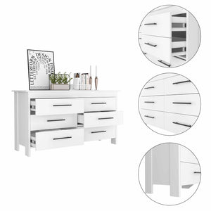 English Elm Southington Sleek 6-Drawer Rectangle Dresser with Black Metal Pulls and Spacious Organized Storage White B062S00140
