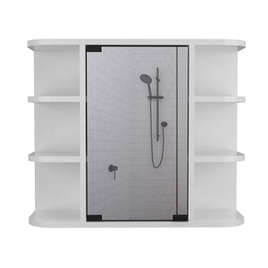 English Elm Roseburg Elegant 9-Shelf Medicine Cabinet with Center Mirror Door and Six Open Display Shelves for Bath White B06280464