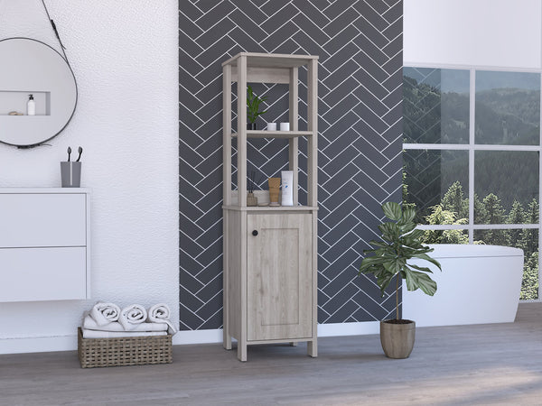 English Elm Hanover chic 4-shelf linen cabinet with door for bathroom storage, contemporary grey finish, 59" tall Light Gray B06280006