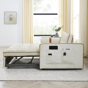 English Elm Modern Velvet Pull-Out Sofa Bed 2-Seater with Adjustable 3-Position Backrest, Lumbar Pillows & Pockets Beige W119368699