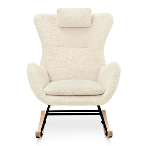 English Elm Rocking Glider Chair Teddy Upholstered High Back with Adjustable Headrest for Nursery W680127248
