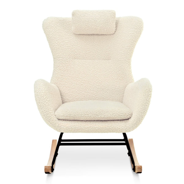 English Elm Rocking Glider Chair Teddy Upholstered High Back with Adjustable Headrest for Nursery W680127248