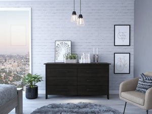 English Elm 6-Drawer Rectangle Dresser Wengue with Sleek Black Pulls, Ample Storage, Modern Rectangular Design B062S00075