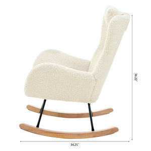 English Elm Rocking Glider Chair Teddy Upholstered High Back with Adjustable Headrest for Nursery W680127248