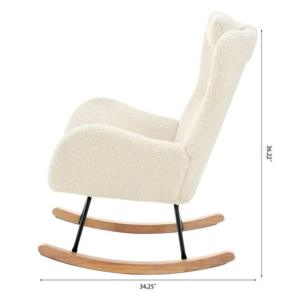 English Elm Rocking Glider Chair Teddy Upholstered High Back with Adjustable Headrest for Nursery W680127248