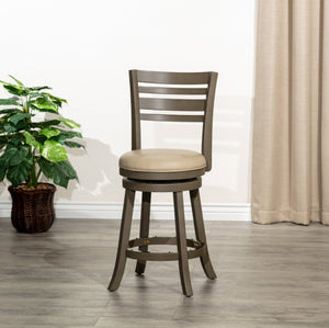 English Elm 24" Counter Height Swivel Stool with Slat Back, Bonded Leather Seat, Solid Hardwood Frame, Durable Gray B04660700