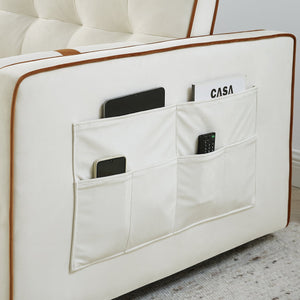 English Elm Modern Velvet Pull-Out Sofa Bed 2-Seater with Adjustable 3-Position Backrest, Lumbar Pillows & Pockets Beige W119368699