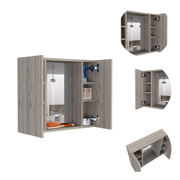 English Elm Ellegrini Light Grey 1-Drawer Medicine Cabinet with Mirror, 7 Shelves, 2 Doors — Stylish Bath Storage B06280133