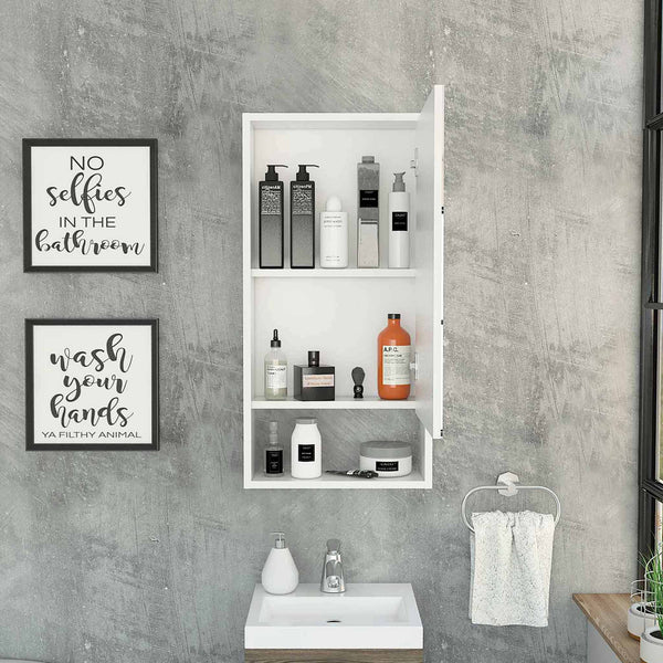 English Elm Burlington Modern Rectangular Medicine Cabinet with Mirrored Door and Open Shelves for Baths White B06280283