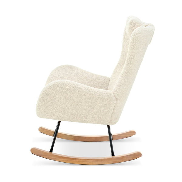 English Elm Rocking Glider Chair Teddy Upholstered High Back with Adjustable Headrest for Nursery W680127248