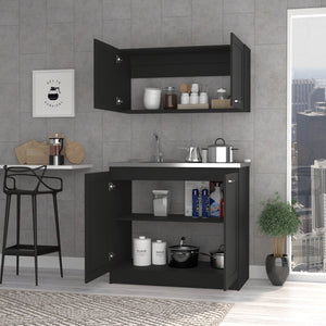 English Elm 2-piece Wenge Rectangle Cabinet Set with Spacious Countertops, Flexible Placement & Ample Storage Options B062S00157