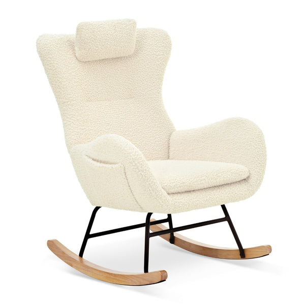 English Elm Rocking Glider Chair Teddy Upholstered High Back with Adjustable Headrest for Nursery W680127248