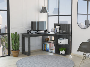 English Elm Fairfield L-Shaped 4-Shelf Computer Desk with Ample Storage, Corner Space Saver, Modern Finish Gray B062S00050