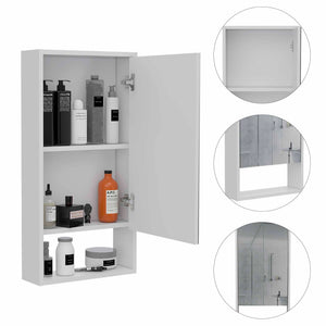 English Elm Burlington Modern Rectangular Medicine Cabinet with Mirrored Door and Open Shelves for Baths White B06280283