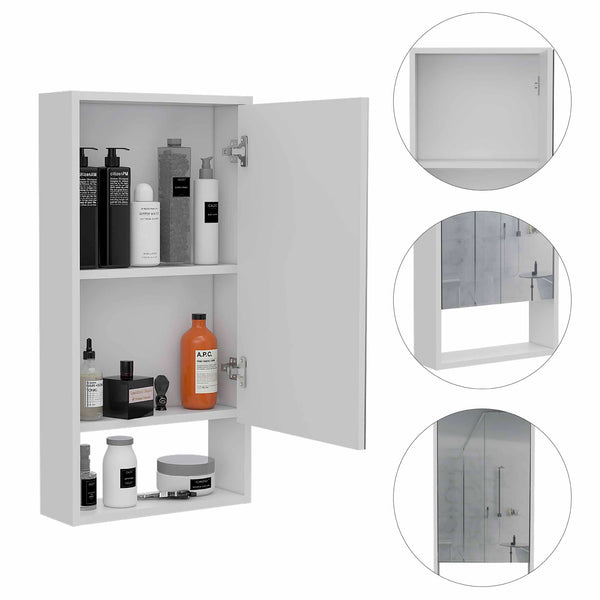 English Elm Burlington Modern Rectangular Medicine Cabinet with Mirrored Door and Open Shelves for Baths White B06280283