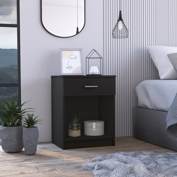 English Elm Wenge Nightstand with Superior Top, 1 Drawer & 1 Shelf – Compact Wengue Accent Table for Bedside Storage and Style B06280363
