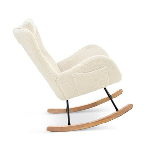 English Elm Rocking Glider Chair Teddy Upholstered High Back with Adjustable Headrest for Nursery W680127248